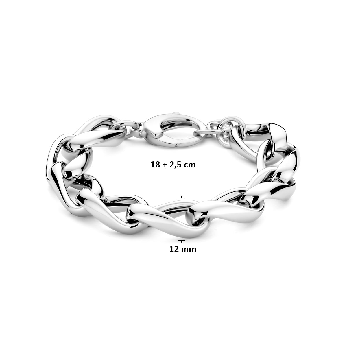 vDam Armband 12 Mm 18cm + 2,5 Cm Zilver Gerhodineerd 13418cm18cm  18cm