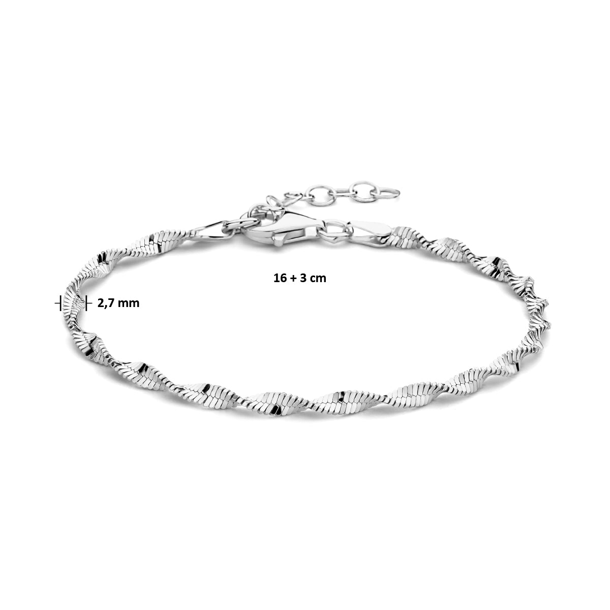 vDam Armband 2,7 Mm 16cm + 3 Cm Zilver Gerhodineerd 1335430  16cm