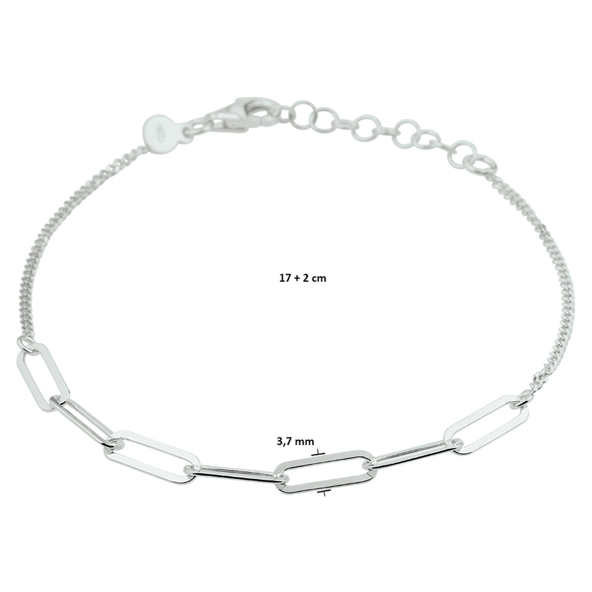 vDam Armband 3,7 Mm 17cm + 2 Cm Zilver Gerhodineerd 1332297  17cm