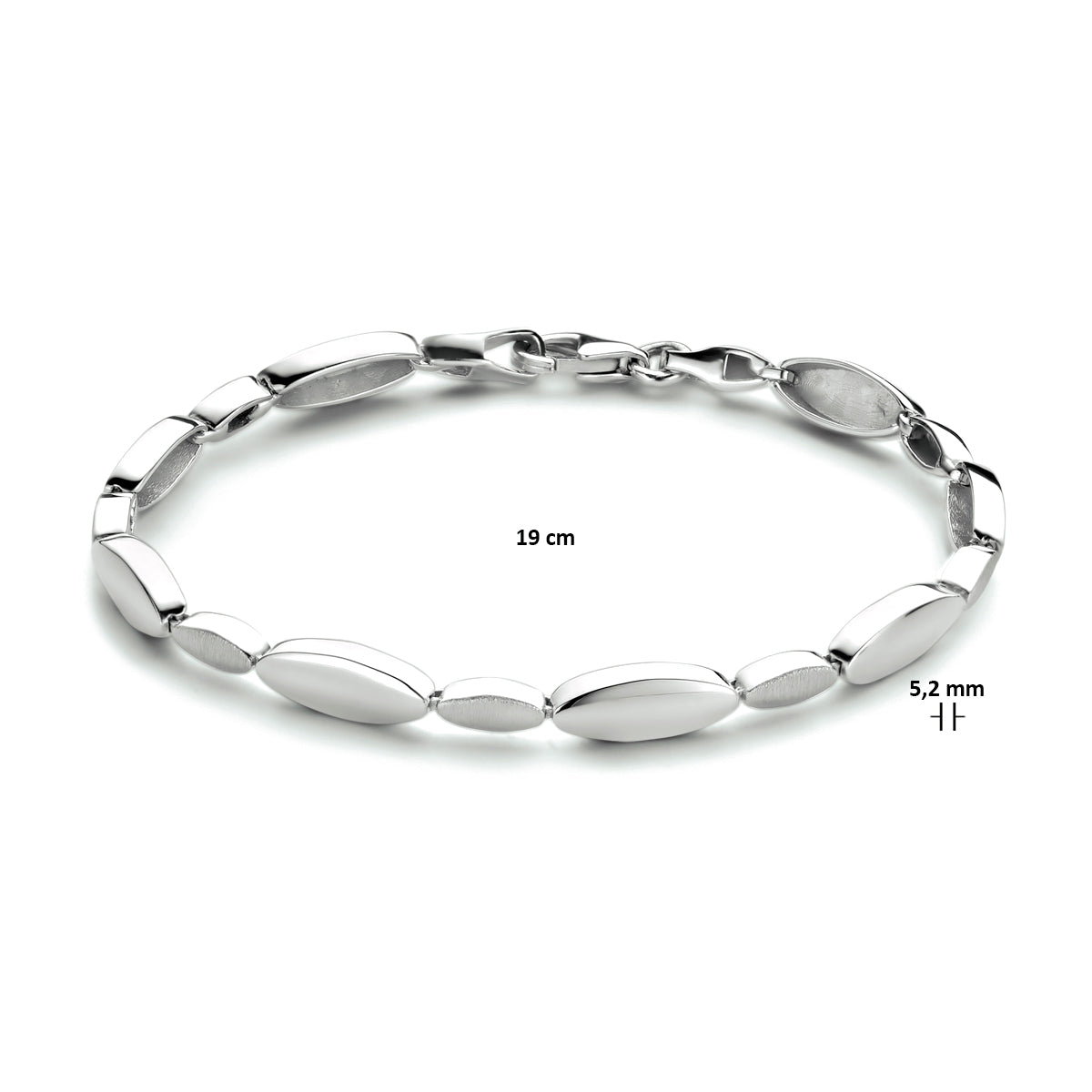 vDam Armband 5,2 Mm 19cm Cm Poli/mat Zilver Gerhodineerd 1333839  19cm