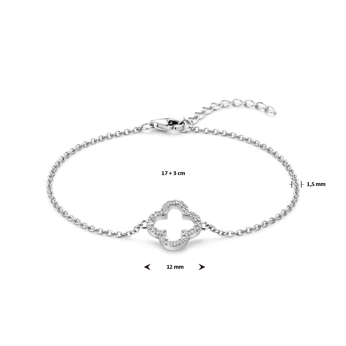 vDam Armband Bloem Zirkonia 17cm+3cm Zilver Gerhodineerd 1339246  17cm