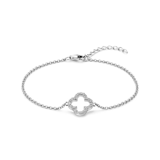 vDam Armband Bloem Zirkonia 17+3cm Zilver Gerhodineerd 1339246