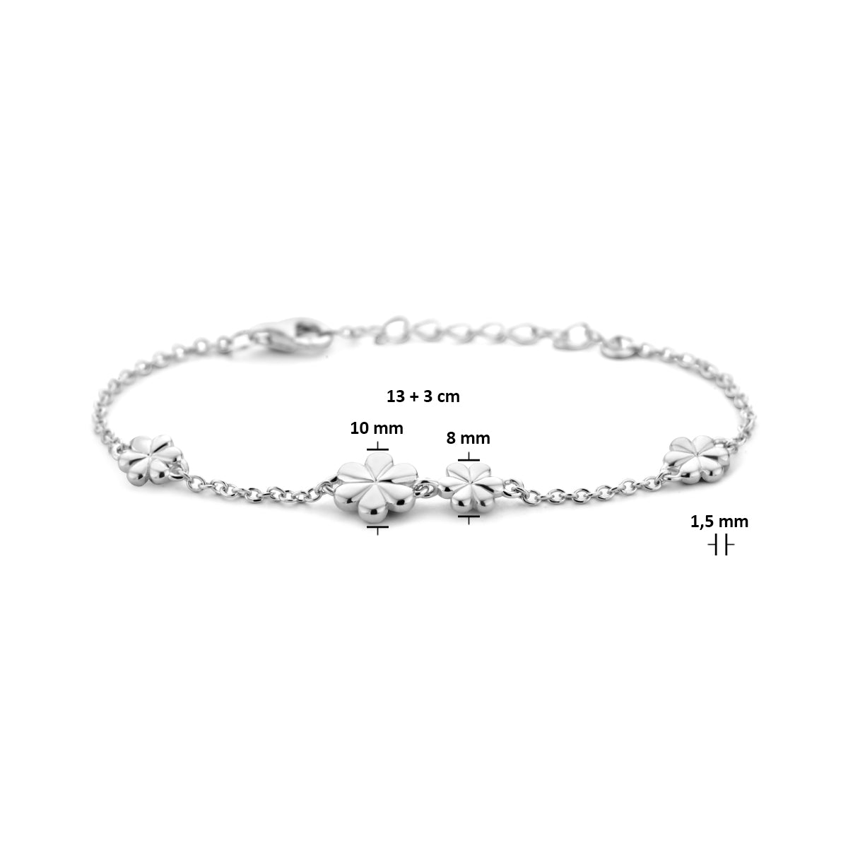 vDam Armband Bloemen 13cm + 3 Cm Zilver Gerhodineerd 13cm36418  13cm