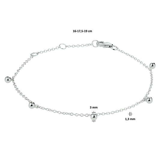 vDam Armband Bolletjes 16cm - 17,5 - 19 Cm Zilver Gerhodineerd 1328360  16cm
