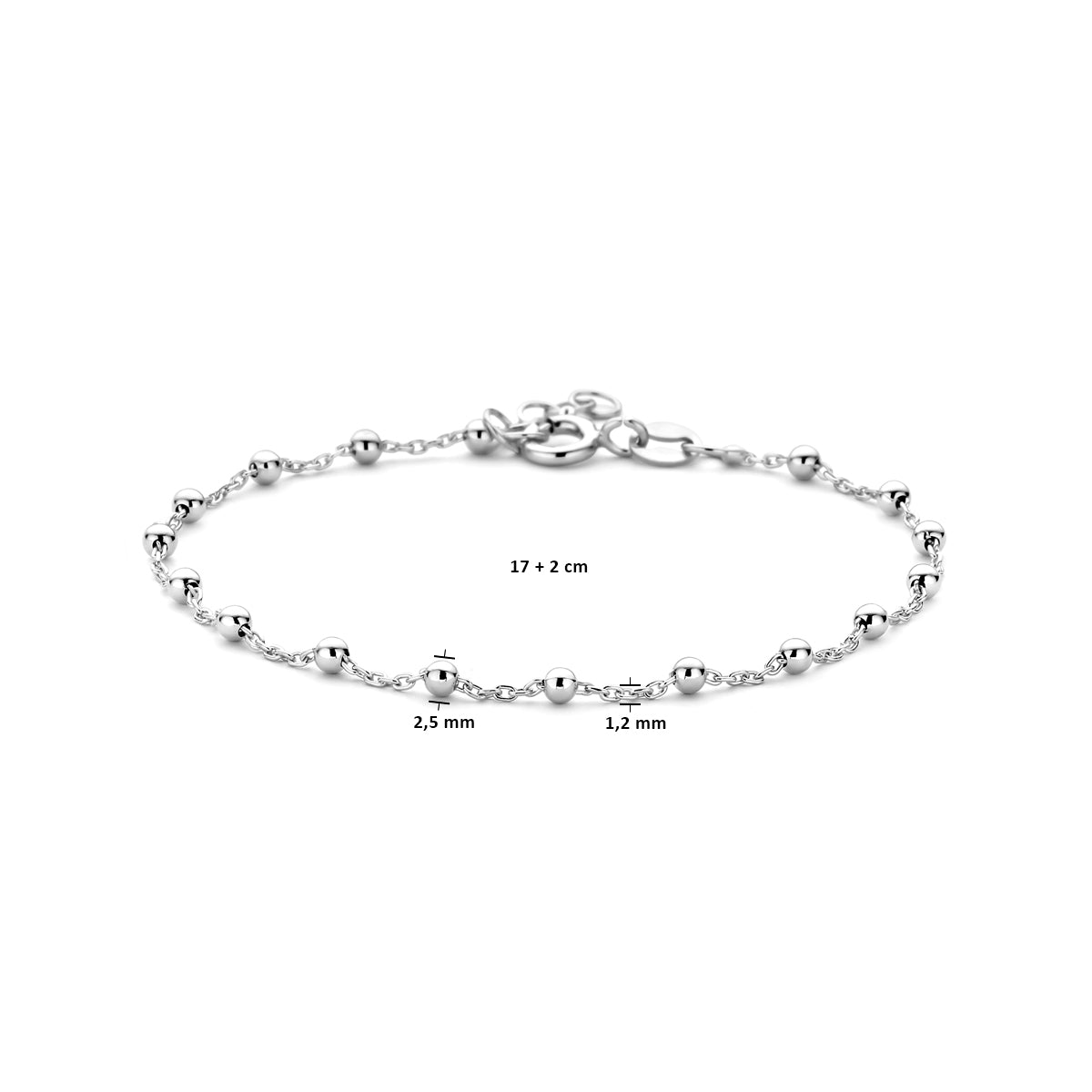 vDam Armband Bolletjes 2,5 Mm 17cm + 2 Cm Zilver Gerhodineerd 1332600  17cm