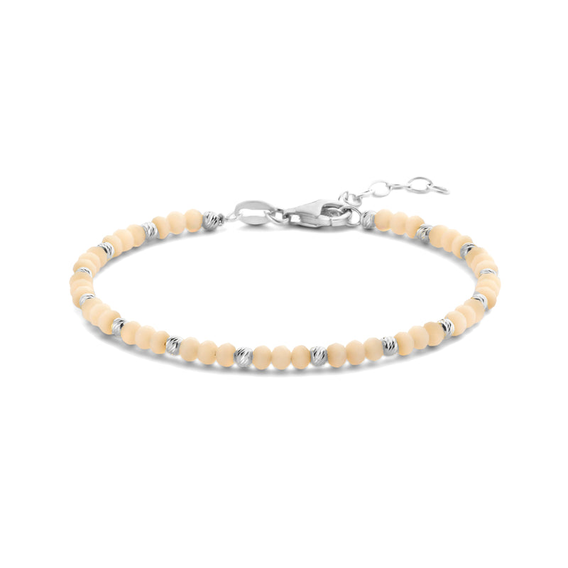 vDam Armband Bolletjes Gediamanteerd En Zachtgeel Glas 3,0 Mm 16 + 3 Cm Zilver Gerhodineerd 1336411