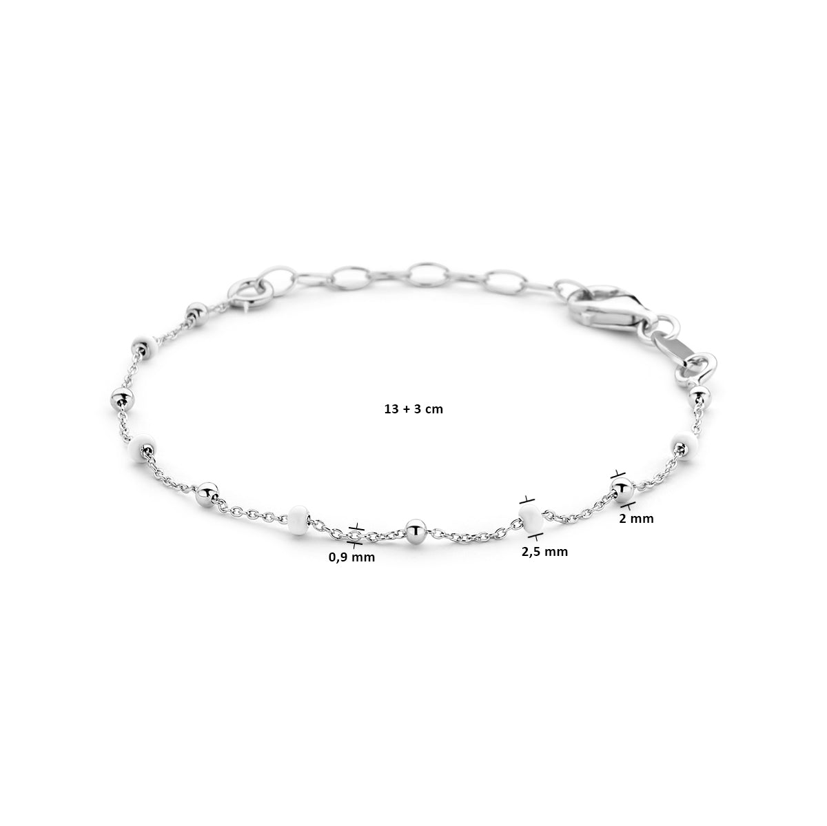 vDam Armband Bolletjes Wit Emaille 13cm + 3 Cm Zilver Gerhodineerd 13cm38761  13cm