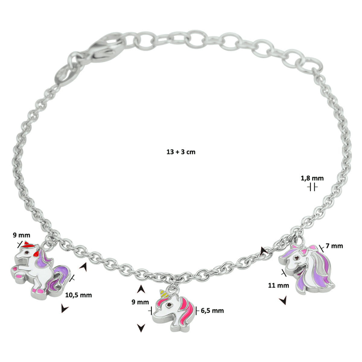 vDam Armband Eenhoorn 13cm + 3 Cm Zilver Gerhodineerd 13cm30339  13cm