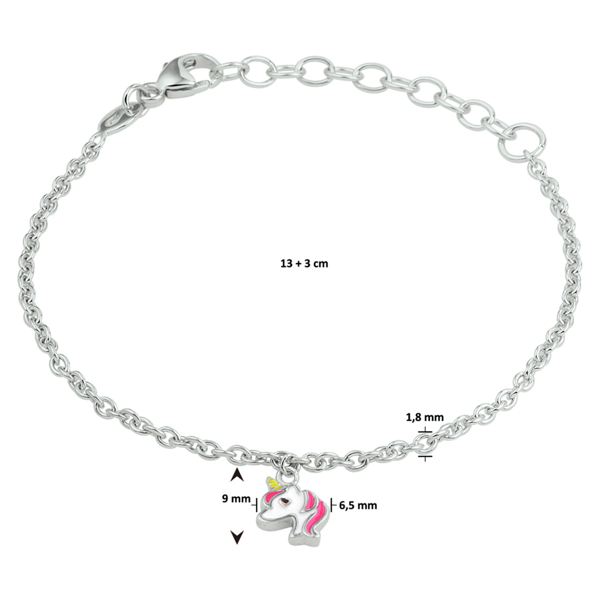 vDam Armband Eenhoorn 13cm + 3 Cm Zilver Gerhodineerd 13cm3213cm5  13cm