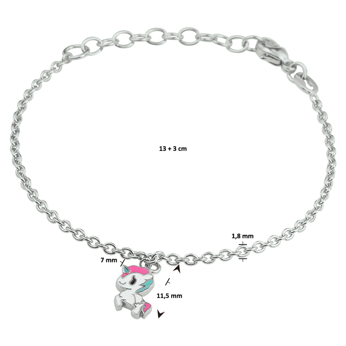 vDam Armband Eenhoorn 13cm + 3 Cm Zilver Gerhodineerd 13cm3213cm6  13cm