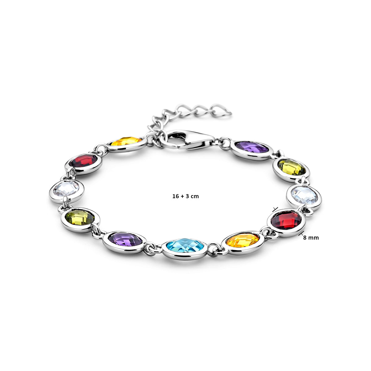 vDam Armband Gekleurd Zirkonia 16cm + 3 Cm Zilver Gerhodineerd 1338529  16cm