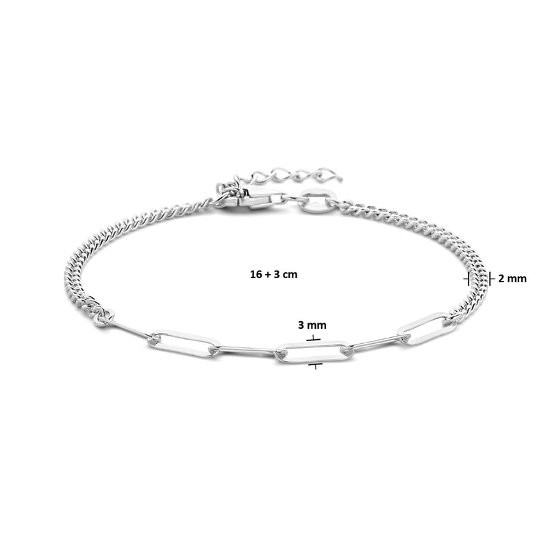 vDam Armband Gourmette 2,0 Mm En Paperclip Platte Buis 3,0 Mm 16cm + 3 Cm Zilver Gerhodineerd 1335944  16cm