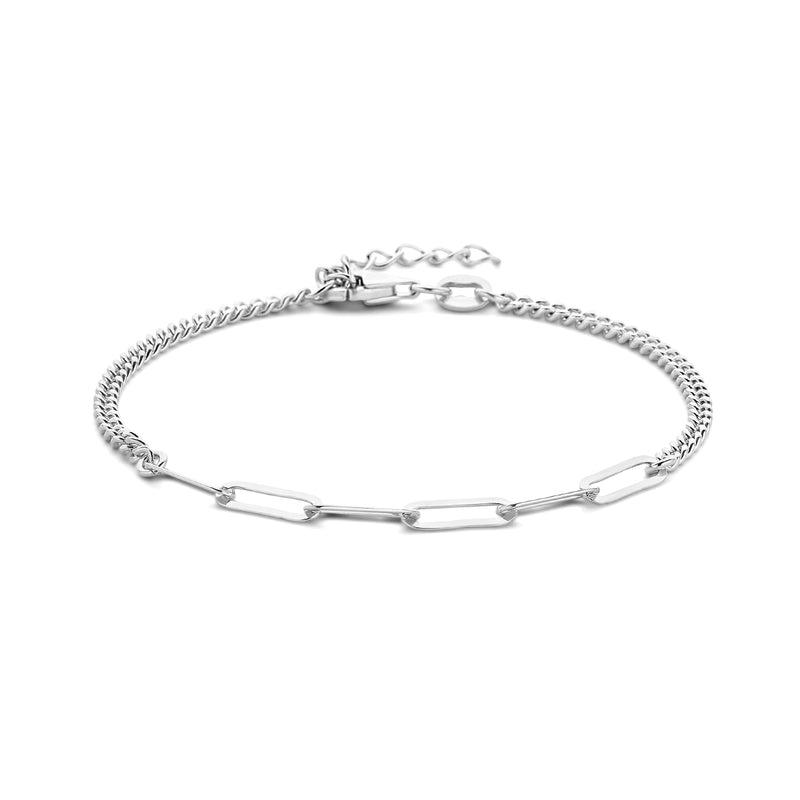 vDam Armband Gourmette 2,0 Mm En Paperclip Platte Buis 3,0 Mm 16 + 3 Cm Zilver Gerhodineerd 1335944