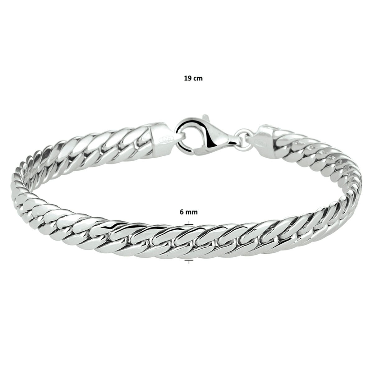 vDam Armband Gourmette 4-zijdes Geslepen 6,0 Mm 19cm Cm Zilver Gerhodineerd 1329313  19cm