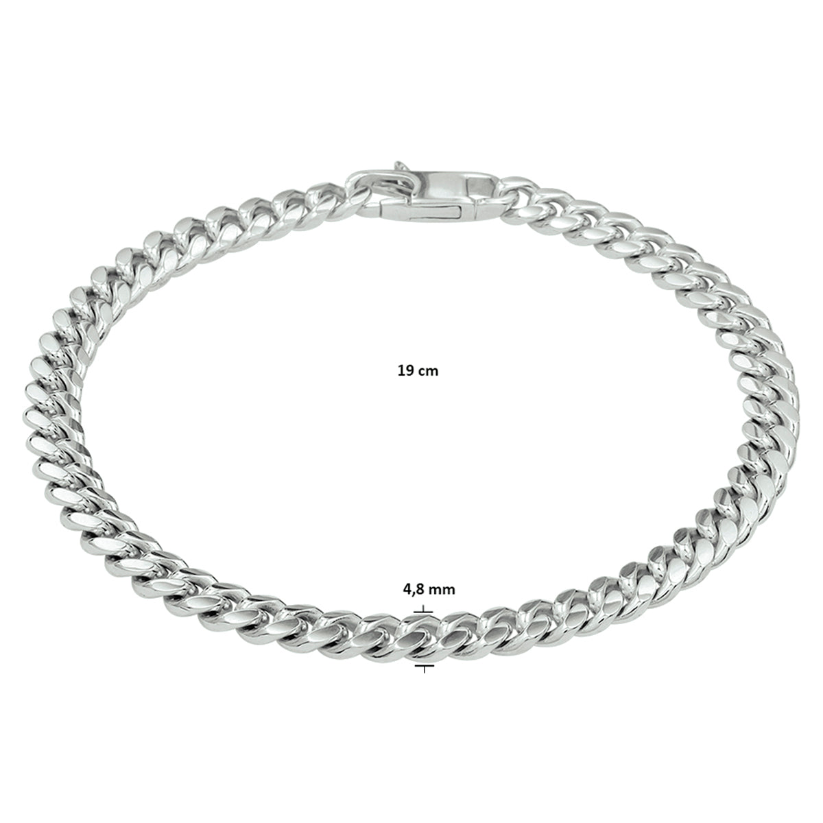 vDam Armband Gourmette 6-zijdes Geslepen 4,8 Mm 19cm Cm Zilver Gerhodineerd 1332396  19cm