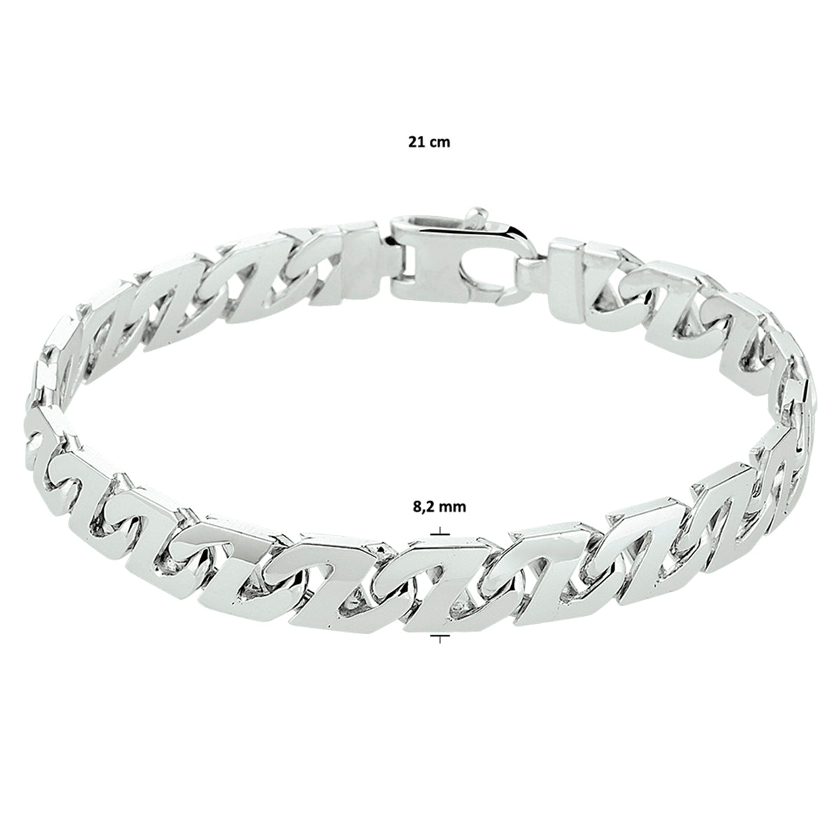 vDam Armband Gourmette 8,2 Mm Zilver Gerhodineerd 1330181  21cm