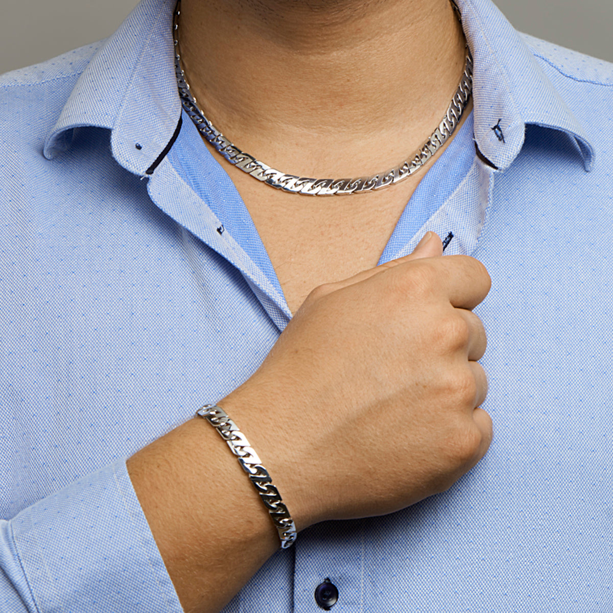 vDam Armband Gourmette 8,2 Mm Zilver Gerhodineerd 1330181  21cm