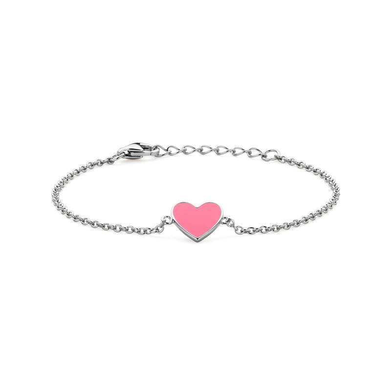 vDam Armband Hart Roze Emaille 13 + 2 Cm Zilver Gerhodineerd 1338586