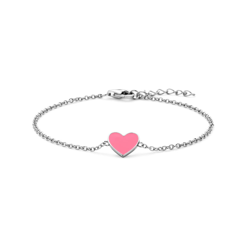 vDam Armband Hart Roze Emaille 16 + 2 Cm Zilver Gerhodineerd 1338589