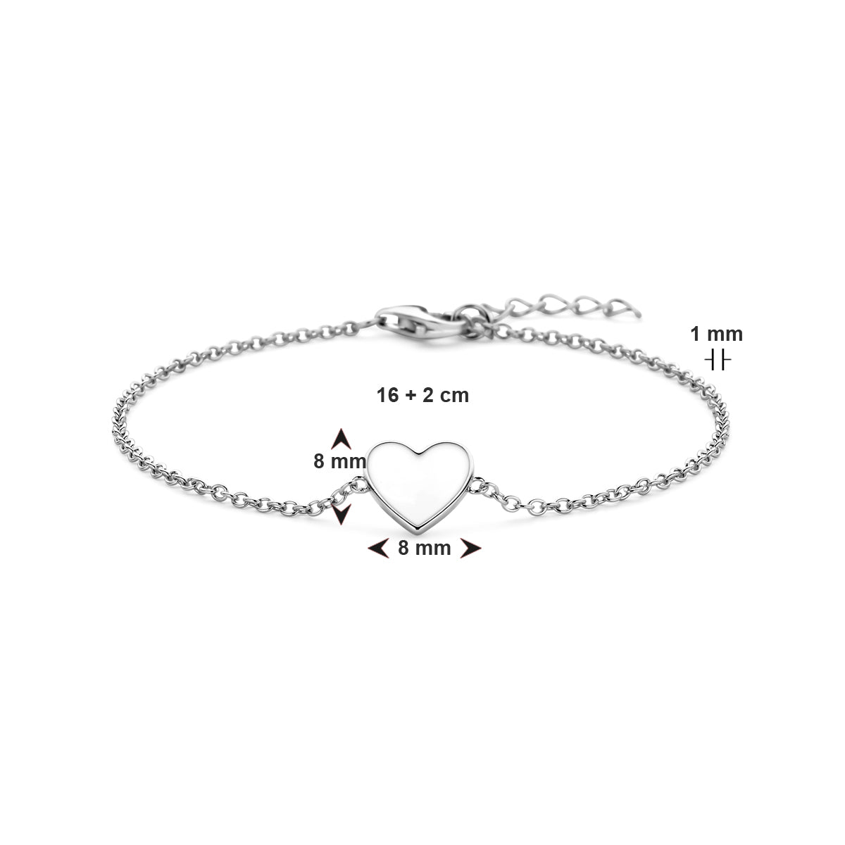 vDam Armband Hart Wit Emaille 16cm + 2 Cm Zilver Gerhodineerd 1338588  16cm