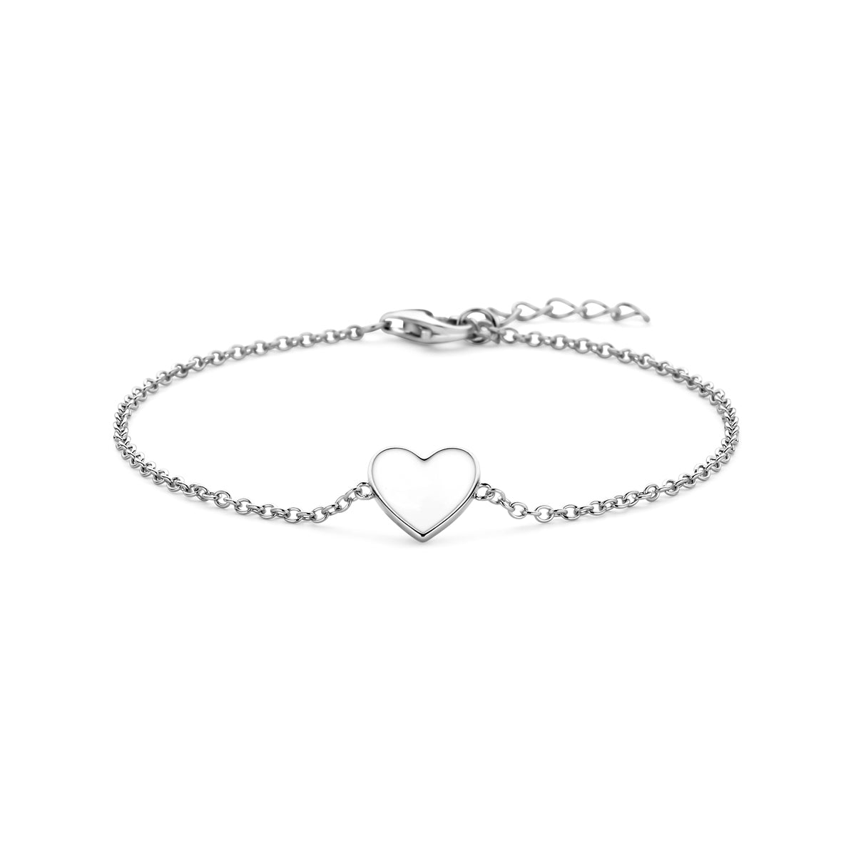 vDam Armband Hart Wit Emaille 16 + 2 Cm Zilver Gerhodineerd 1338588