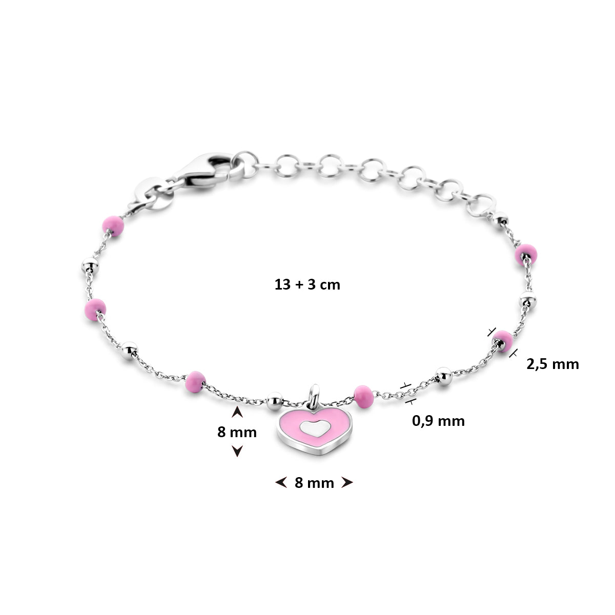 vDam Armband Hartje 13cm + 3 Cm Zilver Gerhodineerd 13cm41618  13cm