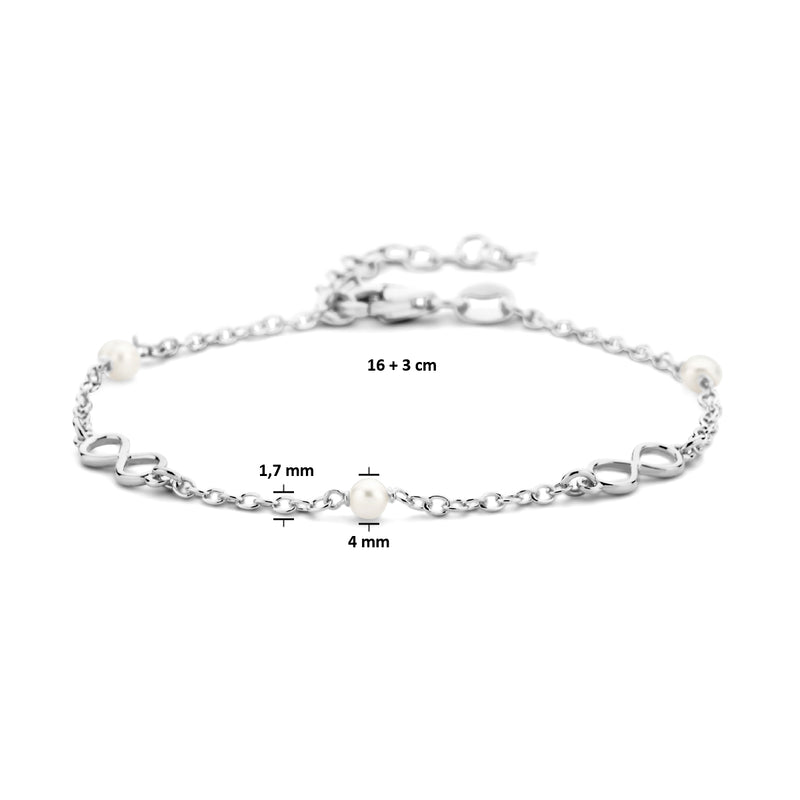 vDam Armband Infinity En Parels 16cm + 3 Cm 1 Micron Zilver Gerhodineerd 1336157  16cm