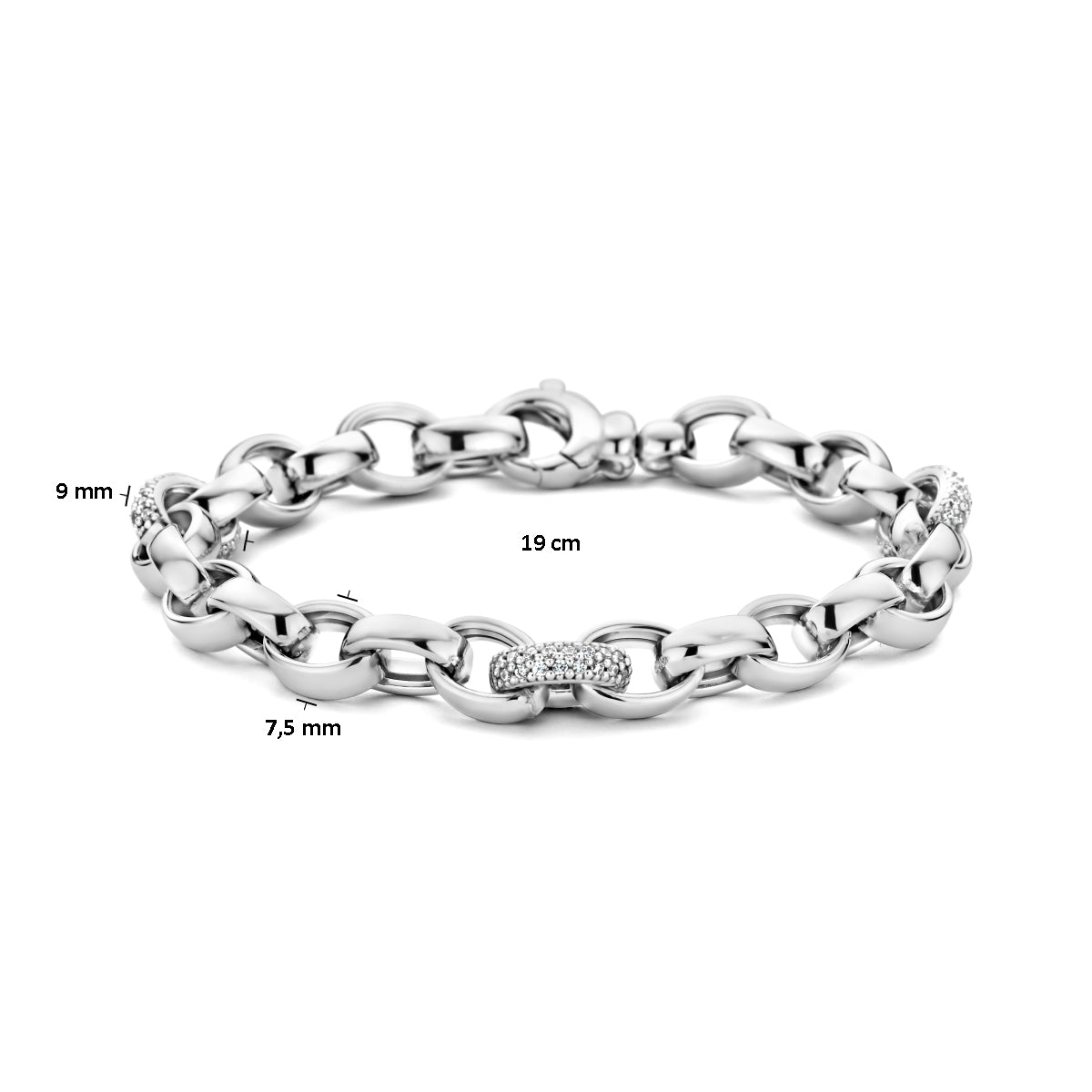 vDam Armband Jasseron Ovaal 7,5 Mm Zirkonia 19cm Cm Zilver Gerhodineerd 1336688  19cm