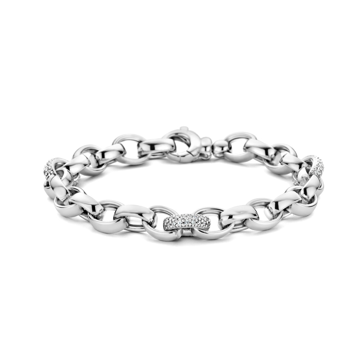 vDam Armband Jasseron Ovaal 7,5 Mm Zirkonia 19 Cm Zilver Gerhodineerd 1336688
