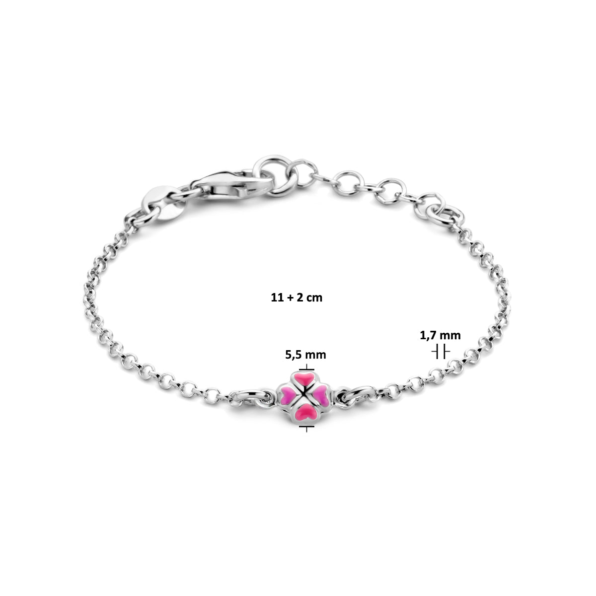 vDam Armband Klaver 11cm + 2 Cm Zilver Gerhodineerd 1336384  11cm