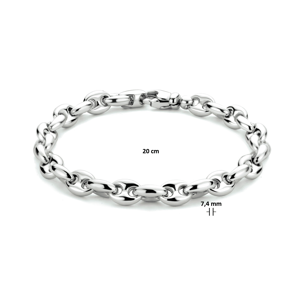 vDam Armband Koffieboon 7,4 Mm 20cm Cm Zilver Gerhodineerd 1333941  20cm