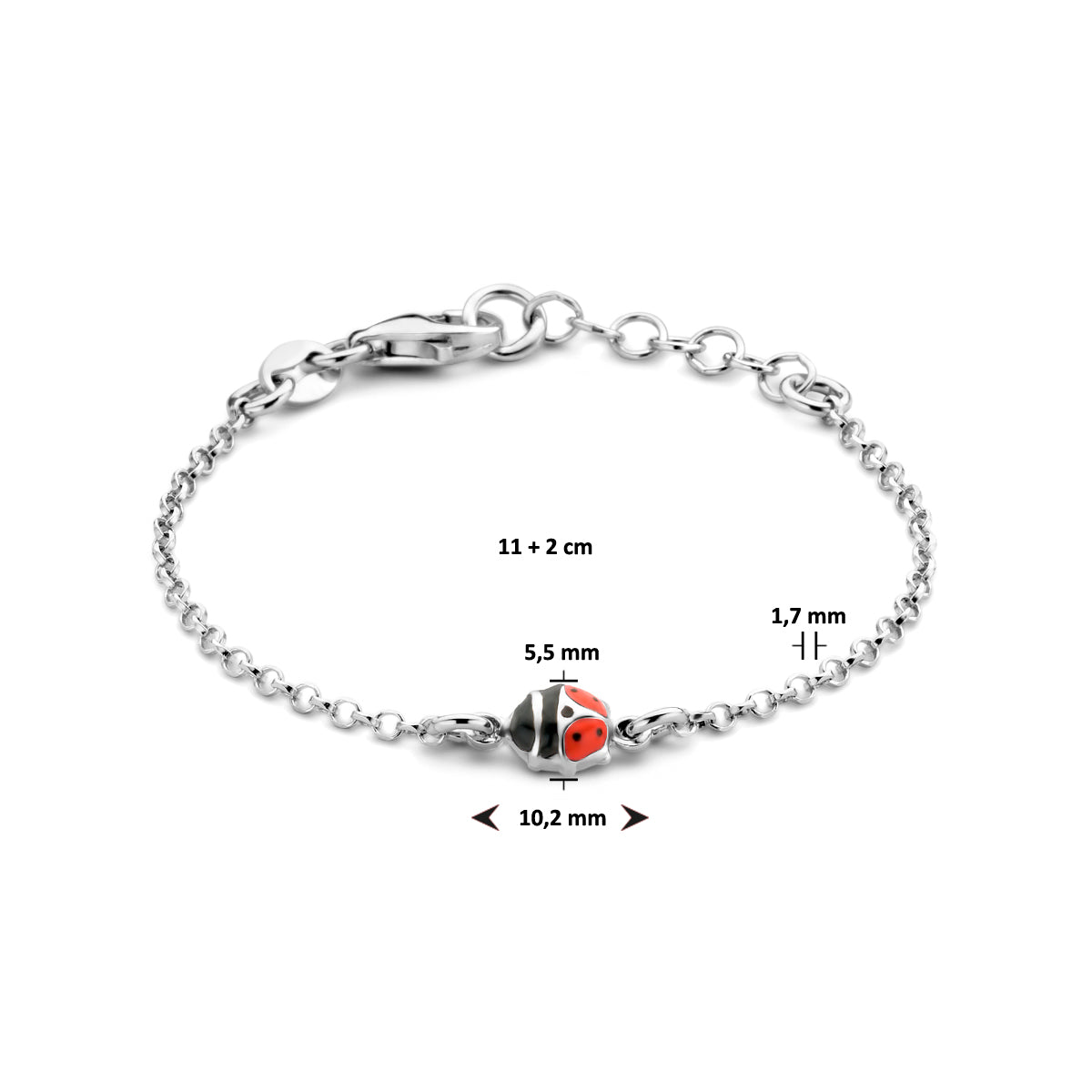 vDam Armband Lieveheersbeestje 11cm + 2 Cm Zilver Gerhodineerd 1336372  11cm