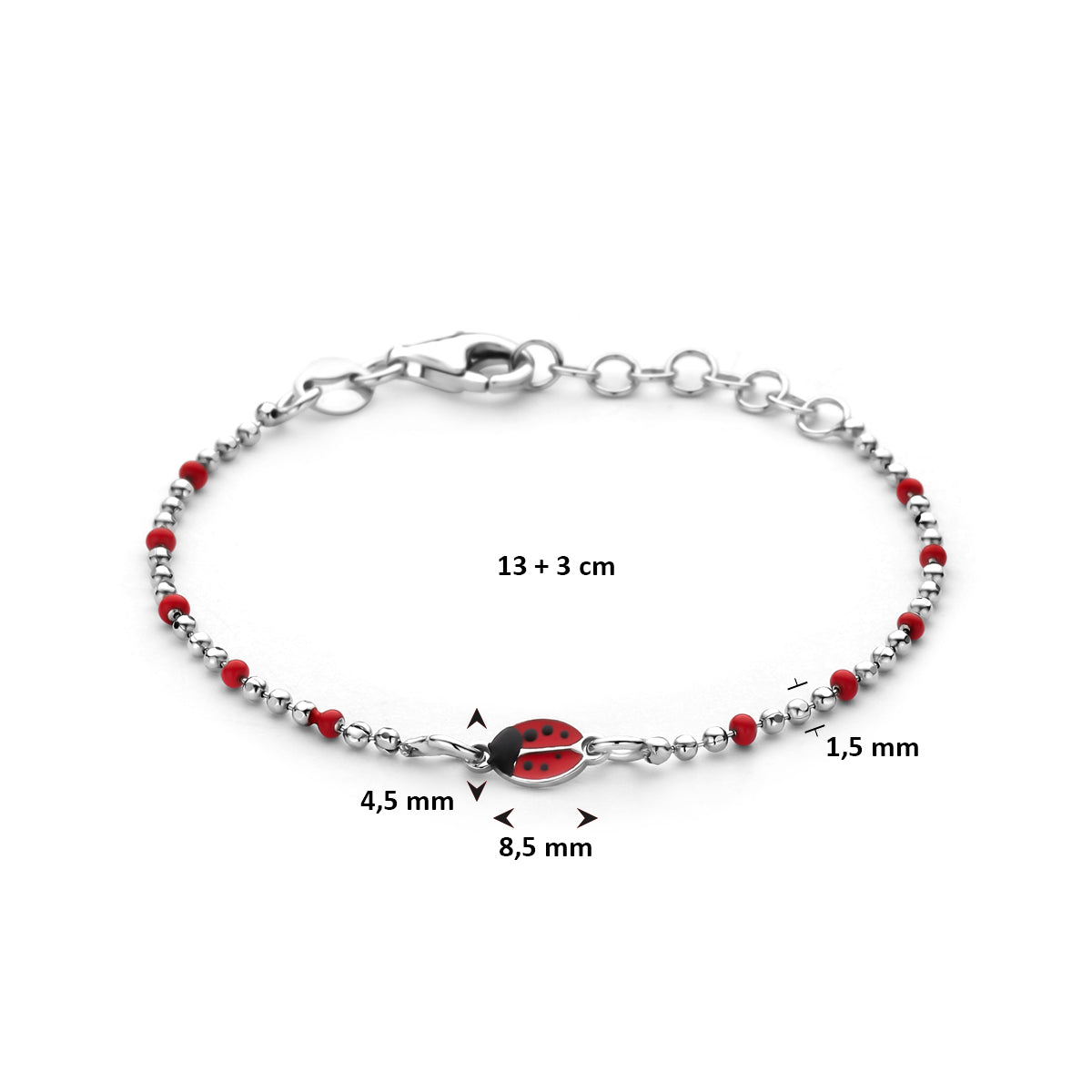 vDam Armband Lieveheersbeestjes 13cm + 3 Cm Zilver Gerhodineerd 13cm41616  13cm