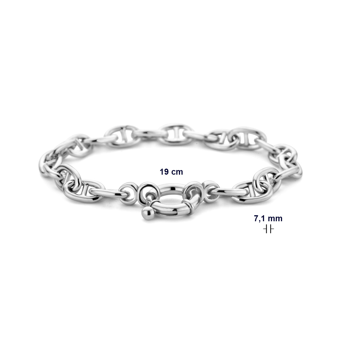 vDam Armband Marine Met Groot Springslot 7,1 Mm 19cm Cm Zilver Gerhodineerd 1336494  19cm