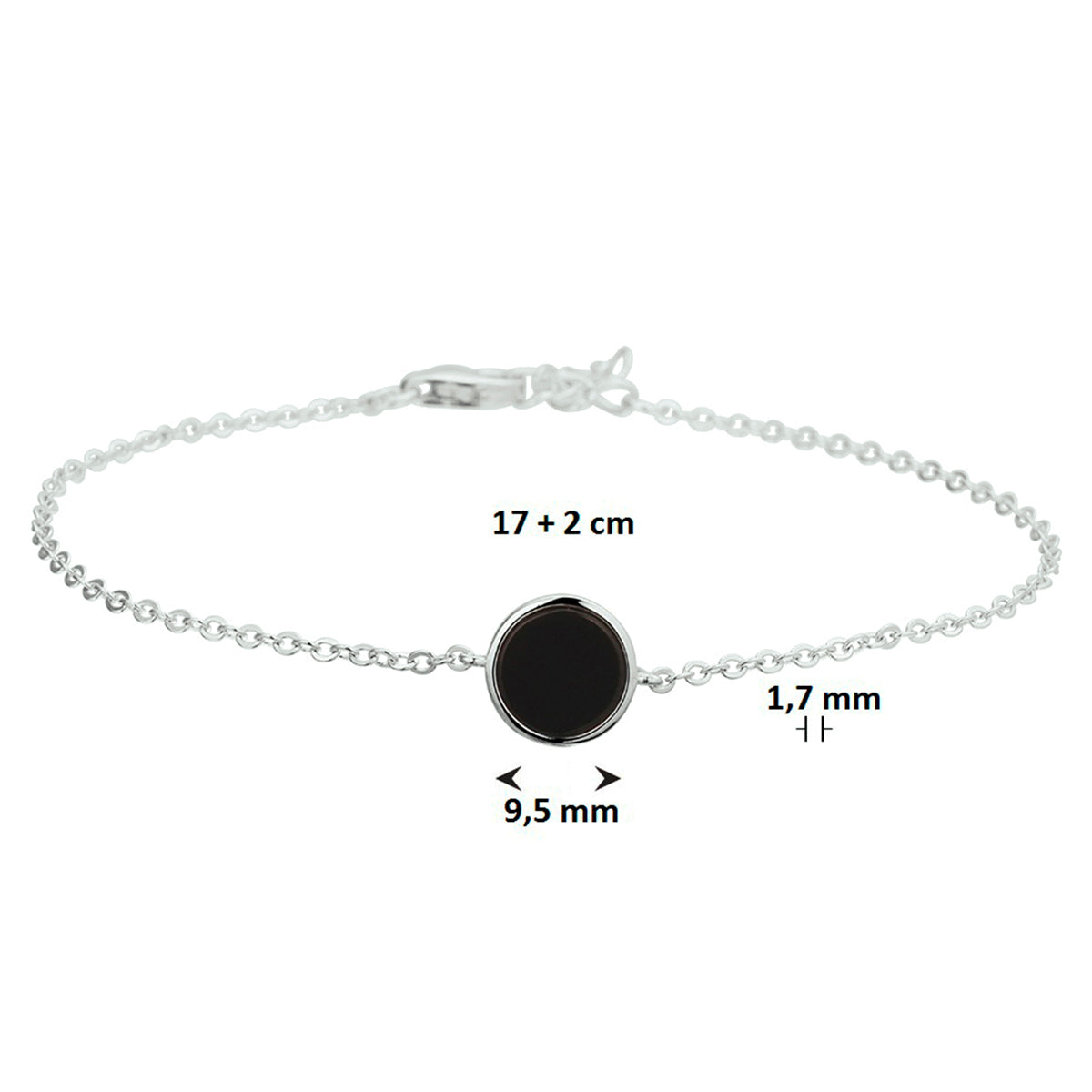 vDam Armband Onyx 17cm + 2 Cm Zilver Gerhodineerd 1326615  17cm