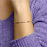 vDam Armband Paperclip Platte Buis 3,8 Mm 16cm + 3 Cm Zilver Gerhodineerd 1332106  16cm