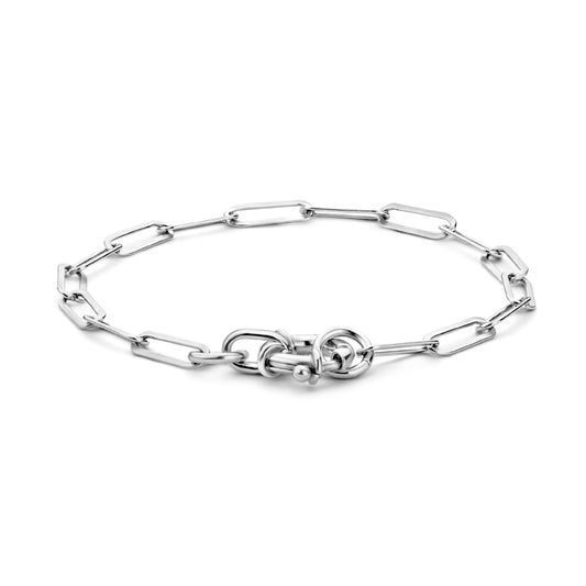 vDam Armband Paperclip Platte Buis 3,8 Mm 17 Cm Met Groot Springslot Zilver Gerhodineerd 1334883