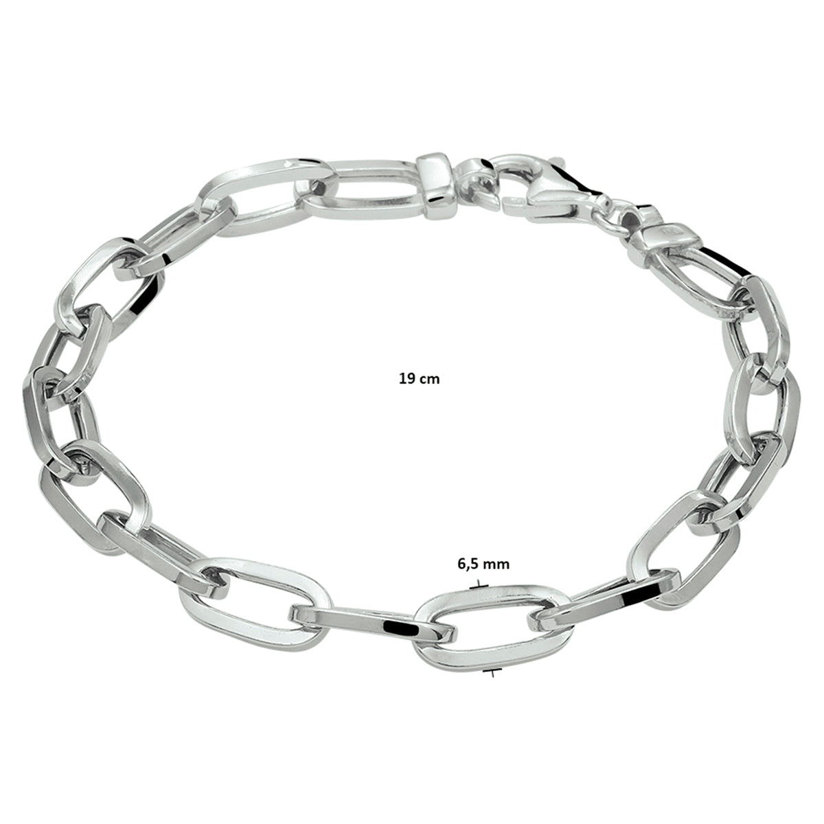 vDam Armband Paperclip Vierkante Buis 6,5 Mm 19cm Cm Zilver Gerhodineerd 1332400  19cm