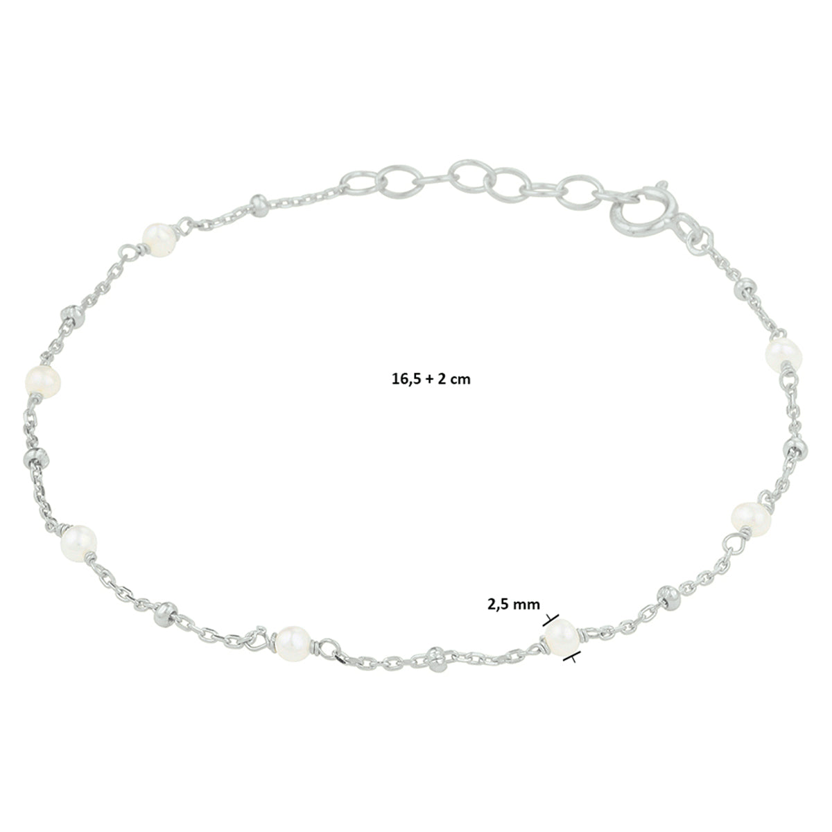 vDam Armband Parel 16,5 + 2 Cm Zilver Gerhodineerd 1332313  16.5cm