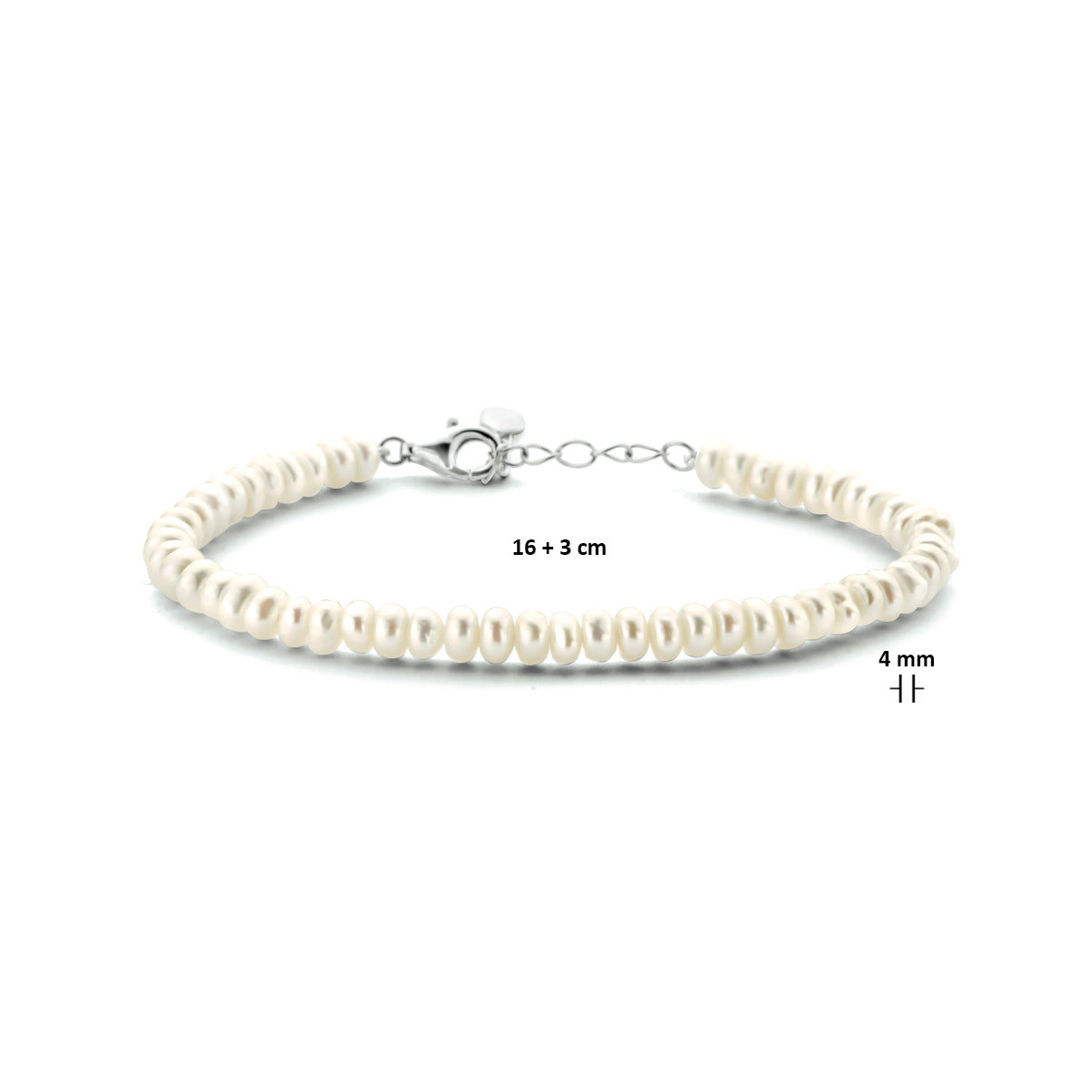 vDam Armband Parel 4,0 Mm 16cm + 3 Cm Zilver Gerhodineerd 1333623  16cm