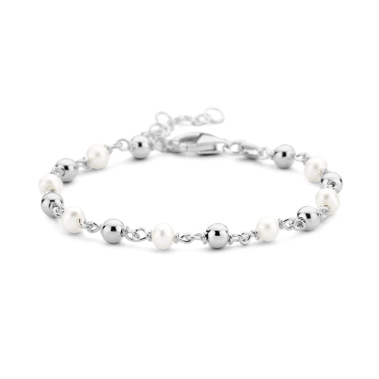 vDam Armband Parel En Bolletjes 16 + 3 Cm Zilver Gerhodineerd 1336155