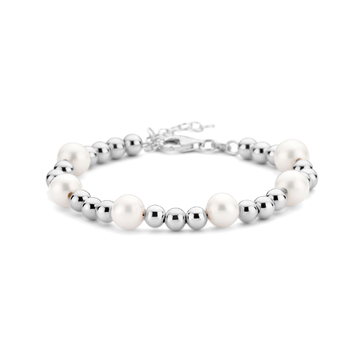 vDam Armband Parel En Bolletjes 17 + 3 Cm Zilver Gerhodineerd 1336156
