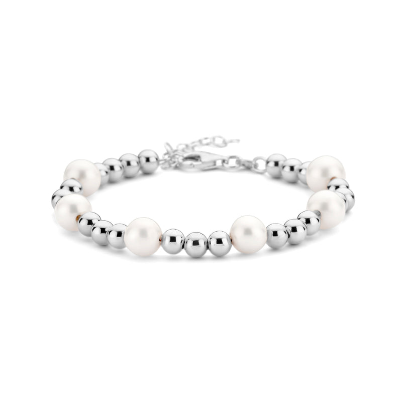 vDam Armband Parel En Bolletjes 17 + 3 Cm Zilver Gerhodineerd 1336156