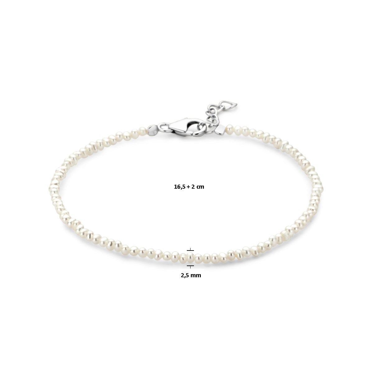 vDam Armband Parels 16,5 + 2 Cm Zilver Gerhodineerd 1339345  16.5cm