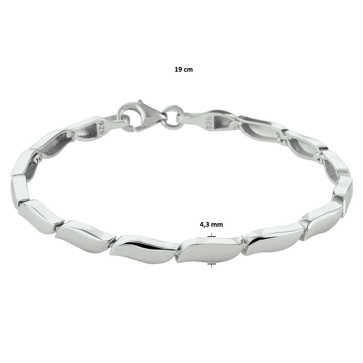 vDam Armband Poli/mat 4,3 Mm 19cm Cm Zilver Gerhodineerd 13319cm36  19cm