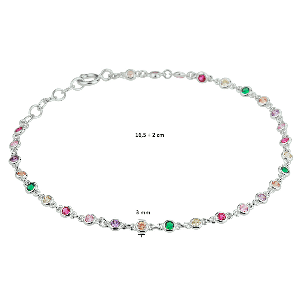 vDam Armband Regenboog Zirkonia 16,5 + 2 Cm Zilver Gerhodineerd 1332318  16.5cm