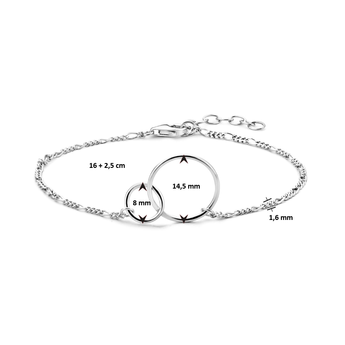 vDam Armband Rondjes 16cm + 2,5 Cm Zilver Gerhodineerd 1334814  16cm