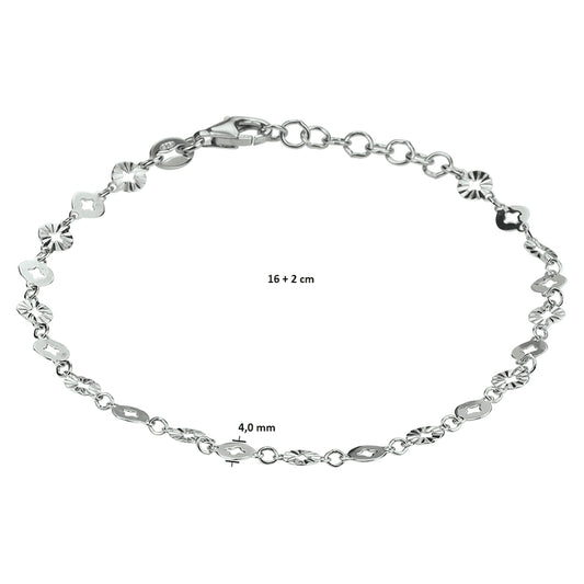 vDam Armband Rondjes 4,0 Mm 16cm + 2 Cm Zilver Gerhodineerd 1332773  16cm