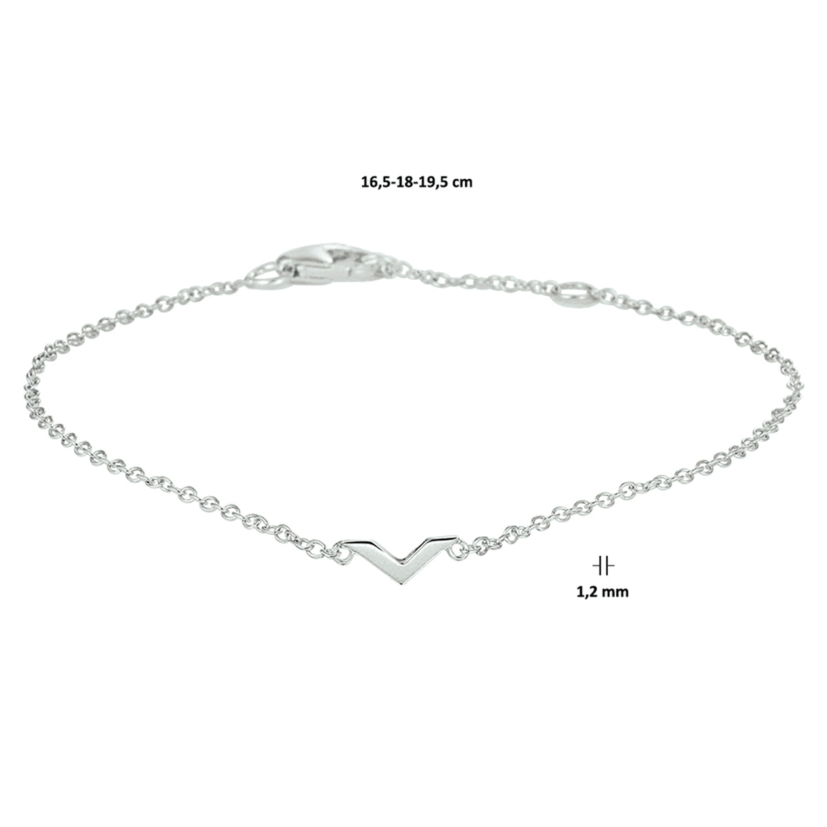 vDam Armband V 16,5 - 18 - 19,5 Cm Zilver Gerhodineerd 1328243  16.5cm