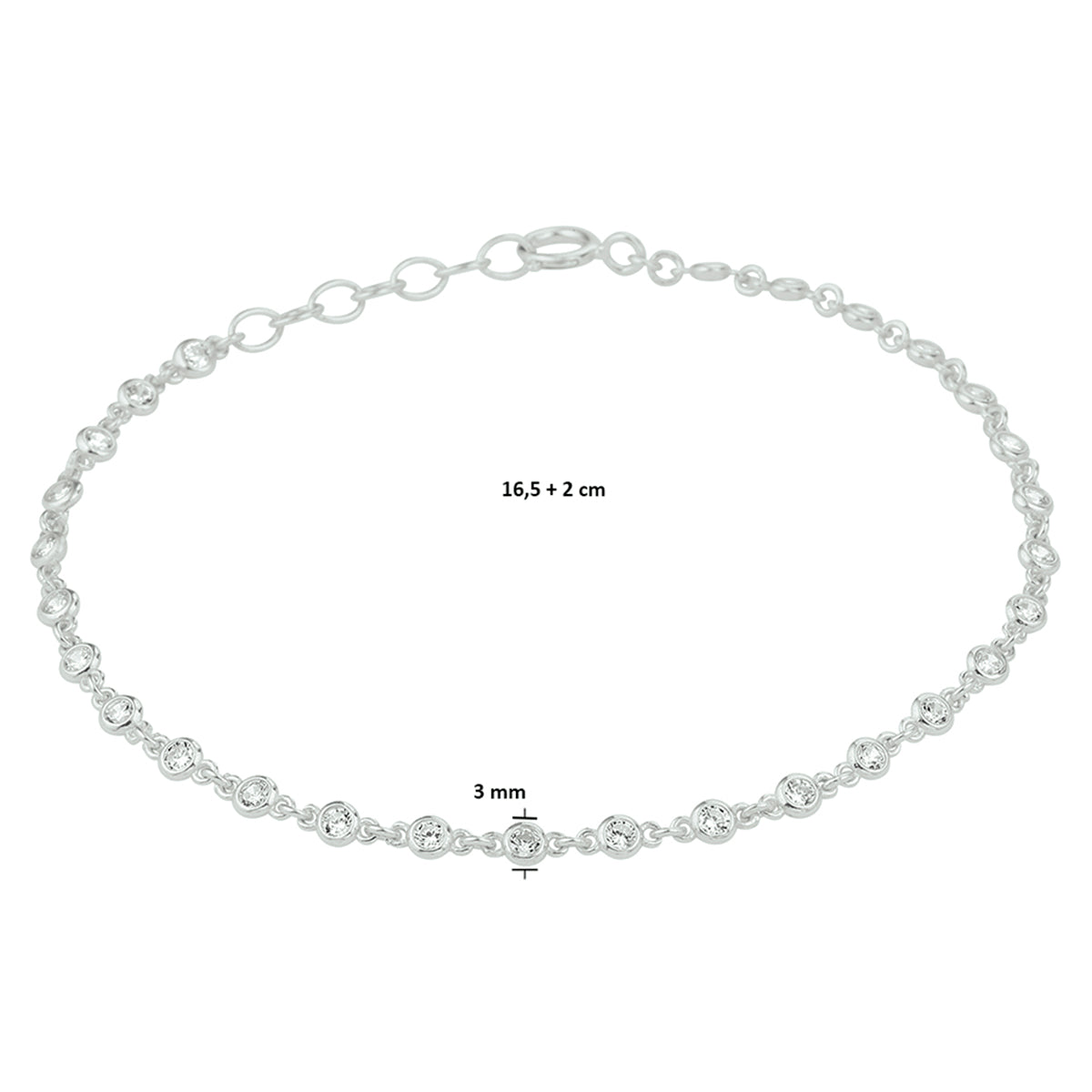 vDam Armband Zirkonia 16,5 + 2 Cm Zilver Gerhodineerd 1332646  16.5cm